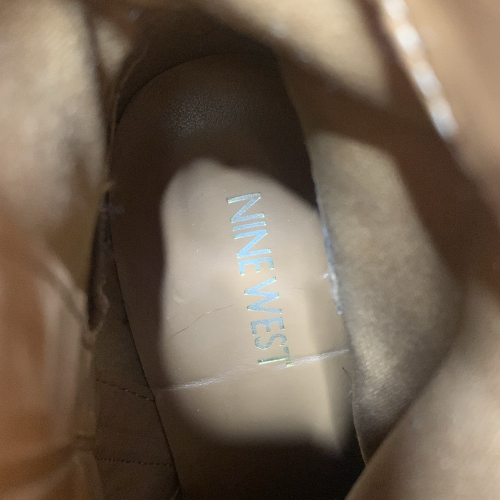 NINE WEST HERE WE GOO LEATHER UPPER BUCKLEGOLD HARDWARE SZ 7.5 tan cowboy boot - Picture 13 of 15